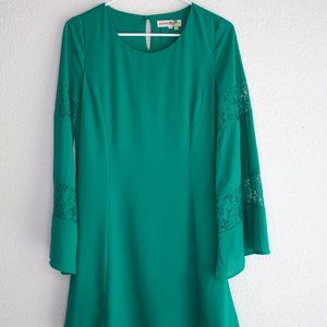 Green Altar'd State Bell Sleeve Lace Panel Dress